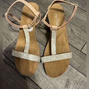 me too Rose Gold Rhinestone T-Strap Sandals